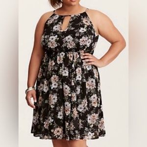 DRESS - Women's Torrid Black Chiffon Pastel Florals Halter Style Dress. Size 1.